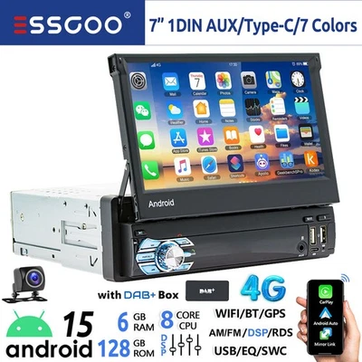 DAB+ 8-Kern 6+128G Android 15 Carplay Autoradio GPS AM FM RDS Bluetooth 4G 1 DIN - Bild 1 von 4