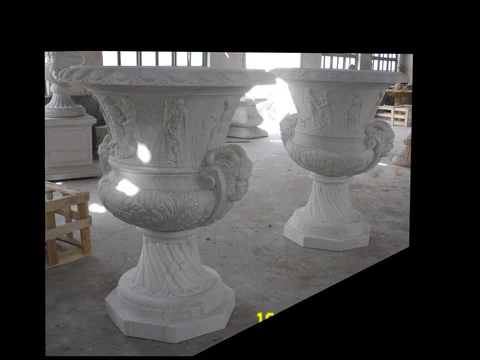 NICE HAND CARVED LARGE PAIR OF FIGURAL MARBLE URNS - URN87 Cover
