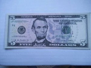 2009 $5 Star Federal Reserve Note JF00555759* F6 Atlanta  LOW PRINT RUN - Picture 1 of 5