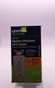 Leviton 15A 125V Duplex Self-Test Tamper/Weather Resistant GFCI Outlet Gray - Picture 1 of 5