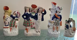Vintage Staffordshire Pottery Figurines X3 Vase + 1 Ornament Hand Painted - Picture 1 of 19