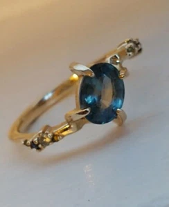 Vintage 14k Solid Yellow Gold Blue Topaz Ring Size 6 - Picture 1 of 11
