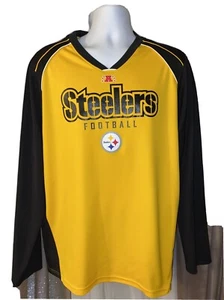 PITTSBURGH STEELERS Shirt Long Sleeve Men’s LARGE NFL Team Apparel Black & Gold - Picture 1 of 6