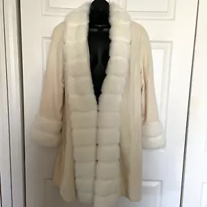 Abrigo Alorna vintage años 80 para mujer 8 beige mezcla de lana Penny Lane afgano ribete de piel sintética - Imagen 1 de 11