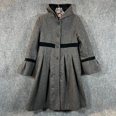 Rothschild Girls Wool Hooded Button Up Dress Coat Fit Flare Bell Cuff Size 16 - Image 1 of 4