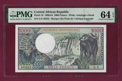 Central African Republic 1000 FRANCS 1980 - 1984 P-10 UNC graded - Image 1 of 2