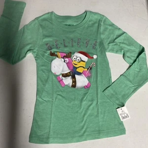 Despicable Me Minions Believe Youth Girls Green Long Sleeve Shirt XS 4-5 New - Picture 1 of 3