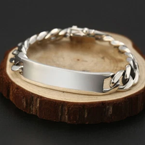 Pure S925 Sterling Silver Chain 12mm Cuban Curb ID Link Bracelet 64-65g 7.9inch - Picture 1 of 6