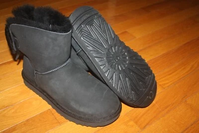 New In Box UGG Women Classic Double Bow Mini Boots BLK Black SHIP FREE US FAST - Image 1 of 4