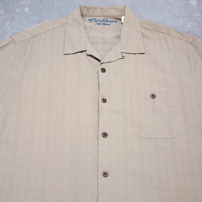 Camisa Caribeña Para Hombre Extra Grande Marrón Campamento Hawaiano Manga Corta Mezcla Seda Foto 1 de 4