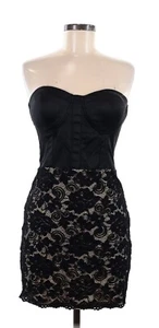 New Bebe Black Lace Mini Dress 4 Small Strapless Sexy NWT $149 Bustier Bra Top - Picture 1 of 4