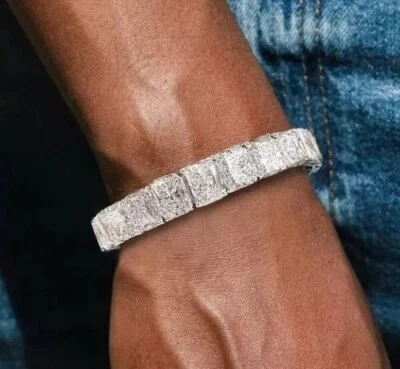 Brazalete Unisex Tenis 108 ctw Corte Radiante Circonita Cúbica Oro Blanco 14k Fn 8.5" Foto 1 de 4