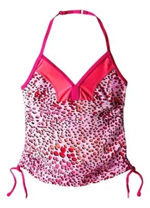 Free Country Girls' Size 8 12 Neon Pink Animal Print Halter Tankini Top Swim NEW - Picture 1 of 2