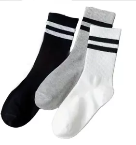 3 Pk Retro Design Tube Socks Assorted Striped Ankle Crew Old School Cotton Socks - Picture 1 of 6