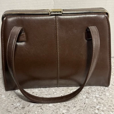 Vintage Brown Structured Handbag Gold Color Hardware Paisley Lining - Image 1 of 4