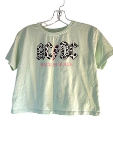AC DC Girls Top Cropped Oversized Graphic Green Animal Print Logo Size L - Picture 1 of 4
