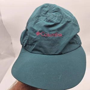 Vintage Columbia Hat Cap Fitted Mens Large Green Blue Removable Ear Flap USA 90s - Picture 1 of 13