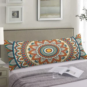 Boho Decorative Body Pillow Cover Retro Mandala Pattern Bohemian Floral Print... - Picture 1 of 4