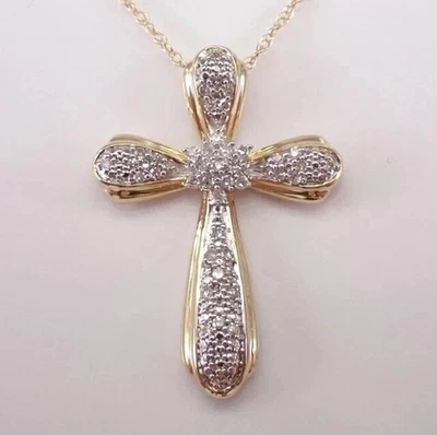 14k Yellow Gold Plated Diamond 2 Ct Round Cut Lab-Created Diamond Cross Pendant - Image 1 of 4