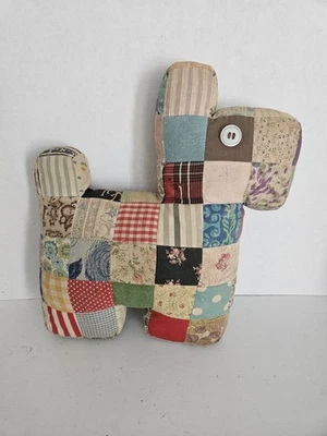 Antique Hand made Patch Work Scottie Plush Pillow Dog Shaped Toy. Qulit Sqares - Image 1 of 4