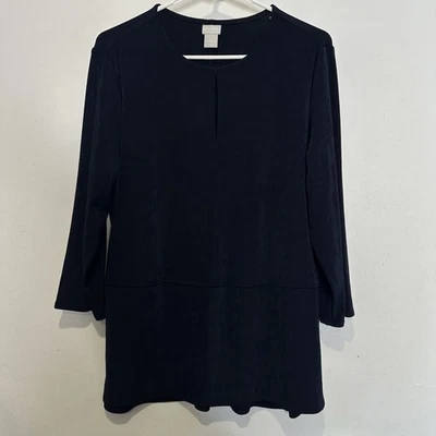 Blusa para mujer Chicos Travelers talla 2 grande azul elástica larga Slv cuello desgarrado Foto 1 de 4