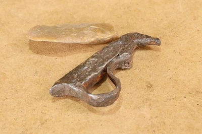 Antique Fireplace Hand Wrought Fire Starter Flint Striker Fire Making Camp 19th - Image 1 of 4