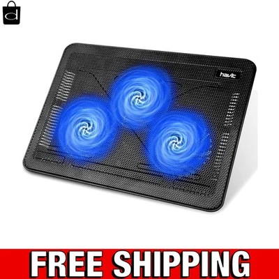 Ergonomic 15.6"-17" Laptop Cooling Pad with 3 Fans & Dual USB Hub - Black/Blue - Image 1 of 4