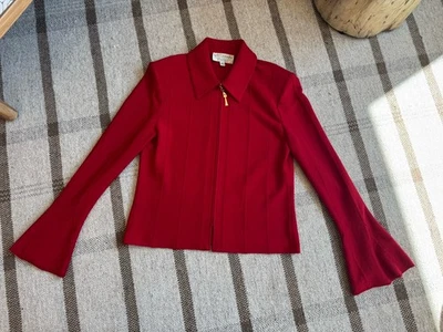 Chaqueta St John Marie Gris Roja Manga Campana 10 Cremallera Grande Crop Blazer Lana De Colección Foto 1 de 4