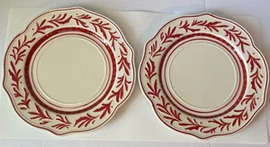 Set Of 2 FITZ & FLOYD Town & Country DINNER Plates 11” Red Leaf Design USED - Picture 1 of 8