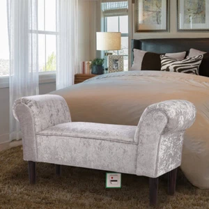 CRUSHED VELVET SILVER GREY BED END CHAISE LONGUE CHAIR BENCH SOFA ARMCHAIR SEAT - Picture 1 of 8