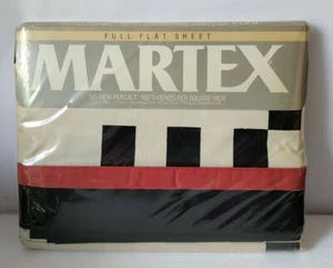 Vintage Martex Trio neutrales Bettlaken komplettes flaches Laken schwarz & rot & schwarz neu - Bild 1 von 3
