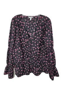 Elizabeth And James Womens Plus Size XXL Floral Top Blouse Long Sleeves black  - Picture 1 of 4