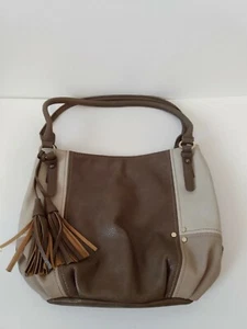 Clark's Women's Brown Beige Pebbled Tassel Faux Leather Zip Shoulder Bag - Picture 1 of 12