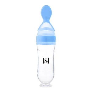 Baby Silicone Squeeze Feeding Bottle w/Spoon Food Selfstand Feeder 3oz/90ML - Picture 1 of 5