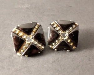 Vintage Charel Clip On Earrings Black Lucite Gold Tone  - Picture 1 of 7