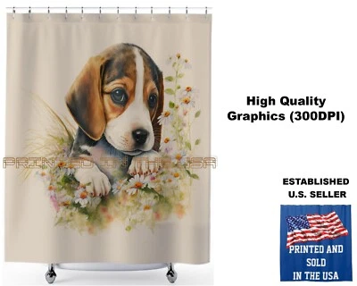 Arte floral acuarela Beagle cachorro perro #2 cortina de ducha de baño estándar Foto 1 de 4
