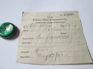 Pacific Mail Steamship Co. S.S. ECUADOR A San Francisco 1921 Recibo #13036 - Imagen 1 de 2
