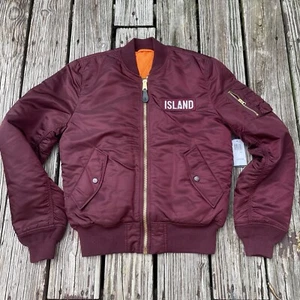 VTG Y2K ALPHA INDUSTRIES X ISLAND RECORDS REVERSIBLE BOMBER JACKET MEDIUM NEW - Picture 1 of 9