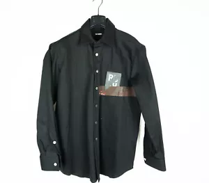Raf Simons Denim Button Shirt Patch Carry Over Tape Black Japanese RARE S M L - Picture 1 of 8
