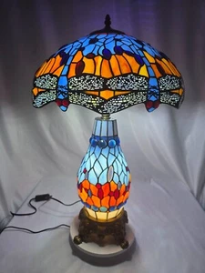 Lámpara de mesa estilo Tiffany agrupada pantalla de vitral de 16 pulgadas para dormitorio Reino Unido - Imagen 1 de 13