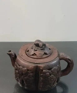 Vintage Pierced Clay Chinese Brown Teapot Floral Pattern  - Picture 1 of 8