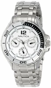 Reloj pulsera Nautica tamaño mediano N21561M NST 02 esfera blanca bisel esmaltado acero inoxidable - Imagen 1 de 2