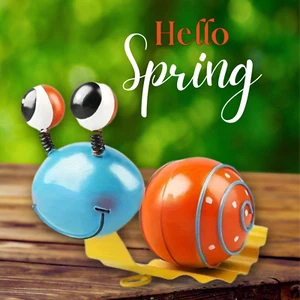 Colorful Metal Snail Garden Sculpture Ornament Outdoor Decor with Spring Eyes - Picture 1 of 6