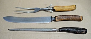 Antiguo Pat. Juego de cuchillos y tenedores con mango de ciervo Landers Frary & Clark 1886 - Imagen 1 de 9