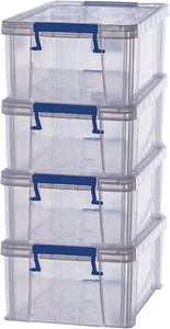 BANKERS BOX 4x 10L Plastic Storage Boxes with Lids. 14x34x21.5cm. Made in UK - Picture 1 of 7
