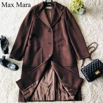 Max Mara Long Coat Jacket Blouson Women Size 42 alpaca blend Dark Brown Wool  - Image 1 of 4