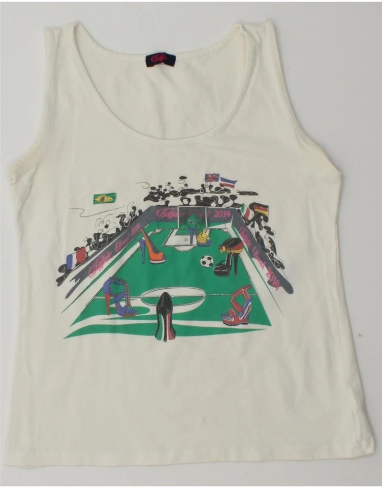 BUFFALO Womens Graphic Vest Top UK 12 Medium White Cotton DD58 - Image 1 of 4