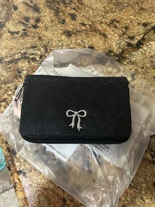 NEW Victoria's Secret Bling Phone Wristlet Wallet Black Sparkle Rhinestone Bow - Picture 1 of 7