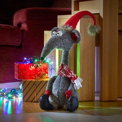 Christmas Rat Decoration Soft Plush 48cm Xmas Seated Novelty Large Grey Santa - Image 1 of 4