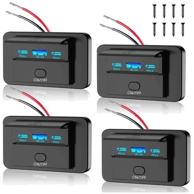 Salida USB para autocaravana 90 W de alta velocidad - 4 piezas soluciones de carga rápida doble PD3.0 y QC3.0 Foto 1 de 4